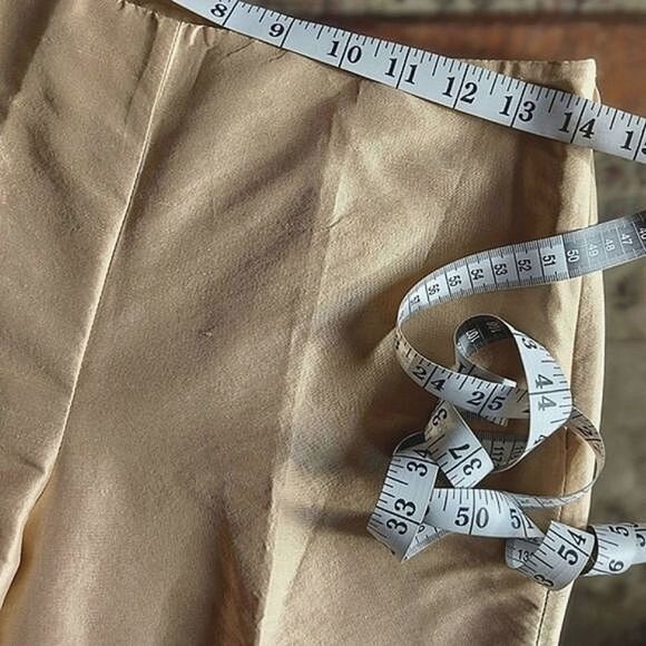 Vtg pale gold raw silk pocketless creased dress pants - Picture 7 of 10
